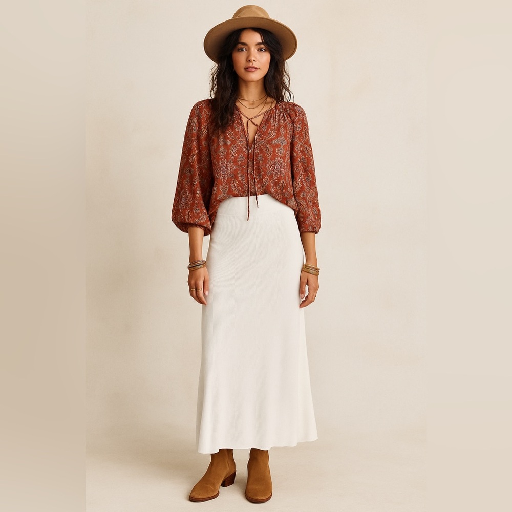 Free People | FP Beach | Maxi Skirt with Slit | Cream | NWOT | XS | CALL‎ OUT
